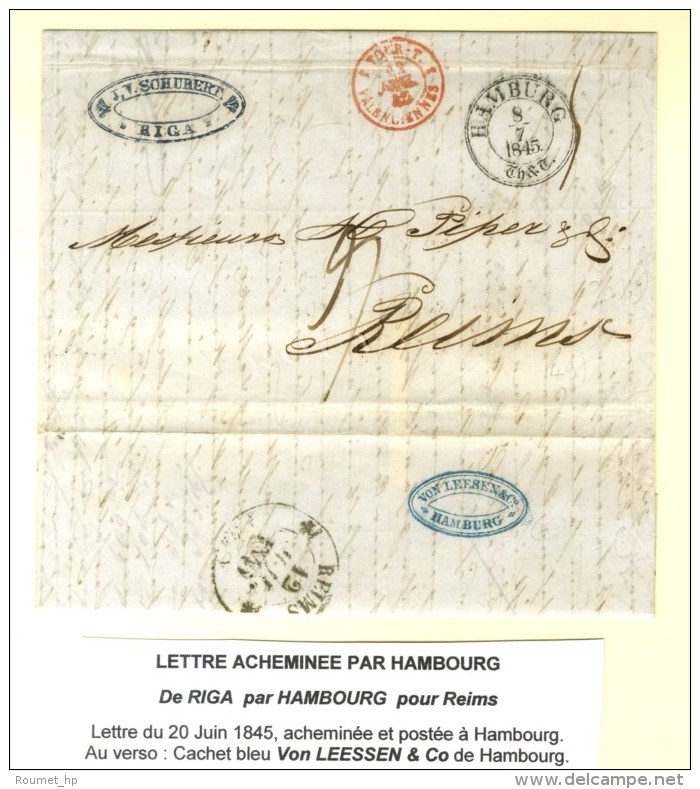 Lettre Avec Texte Daté De Riga Le 20 Juin 1845 Acheminé Et Posté à Hambourg Pour Reims.... - Andere & Zonder Classificatie