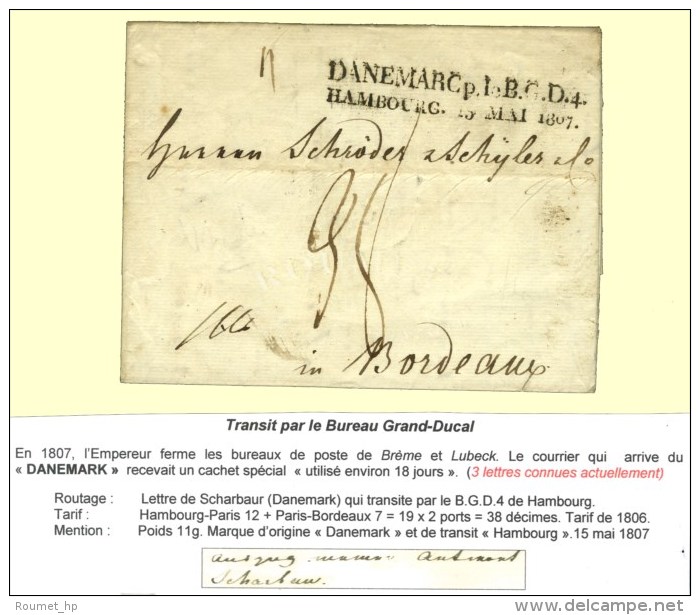 Lettre Avec Texte Daté De Scharbaur (Danemark) Acheminée Par Le Bureau Grand-Ducal De Hambourg. Au... - Andere & Zonder Classificatie