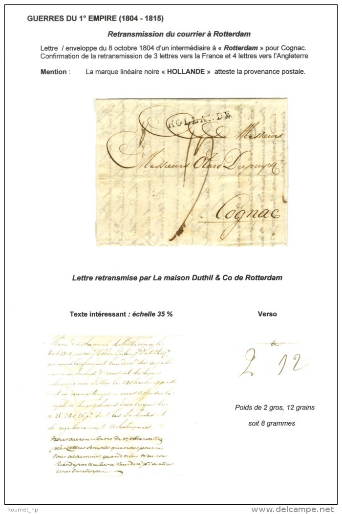 Lettre Datée Du 8 Octobre 1804 D'un Intermédiaire à Rotterdam Pour Cognac Confirmant La... - Andere & Zonder Classificatie