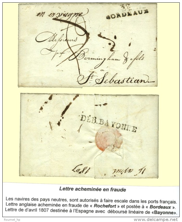 Lettre Anglaise Avec Texte Daté De Rochefort Le 10 Avril 1807 Pour San Sebastian (Espagne) Acheminée... - Otros & Sin Clasificación