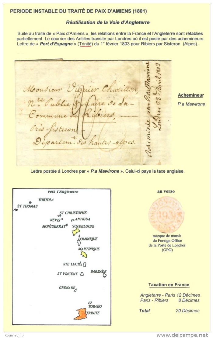 Lettre Avec Texte Daté De Port D'Espagne (Trinité) Le 1 Février 1803 Pour Ribiers Par... - Andere & Zonder Classificatie