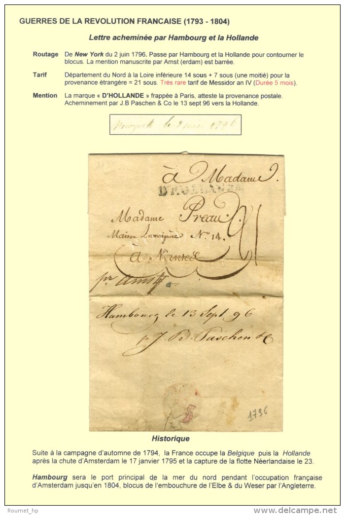 Lettre Avec Texte Daté De New York Le 2 Juin 1796 Acheminée Jusqu'à Hambourg Et La Hollande... - Andere & Zonder Classificatie