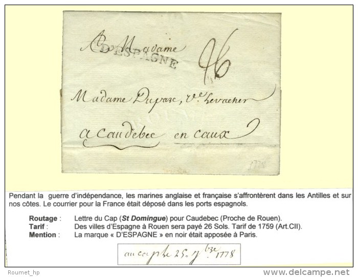 Lettre Avec Texte Daté Du Cap Le 25 Septembre 1778 Pour Caudebec Déposée Dans Un Port... - Andere & Zonder Classificatie