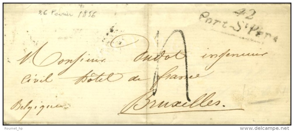 42 / Port-St Père Taxe Tampon 4 Sur Lettre Pour Bruxelles. Utilisation Exceptionnellement Tardive. 1856. -... - ....-1700: Voorlopers