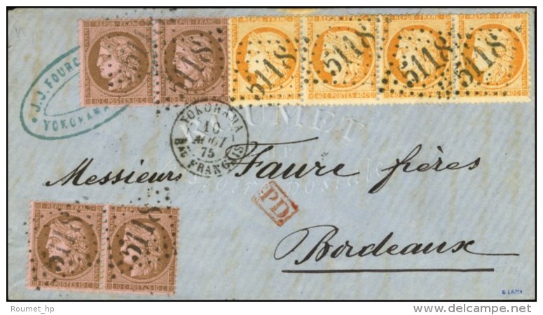 GC 5118 / N° 38 (bande De 4) + N° 58 (2 Paires) Càd YOKOHAMA / Bau FRANCAIS Sur Lettre 2 Ports Pour... - Andere & Zonder Classificatie