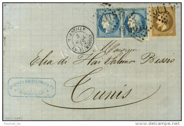 GC 5015 / N° 30 + 60 (2) Càd MARSEILLE / BOITE MOBILE Sur Lettre Pour Tunis. 1872. - TB. - Maritieme Post