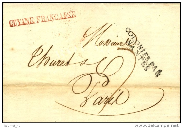 Lettre Avec Texte Daté De Cayenne Le 1er Janvier 1826 Pour Paris. Au Recto, Griffe Rouge GUYANNE FRANCAISE... - Maritieme Post