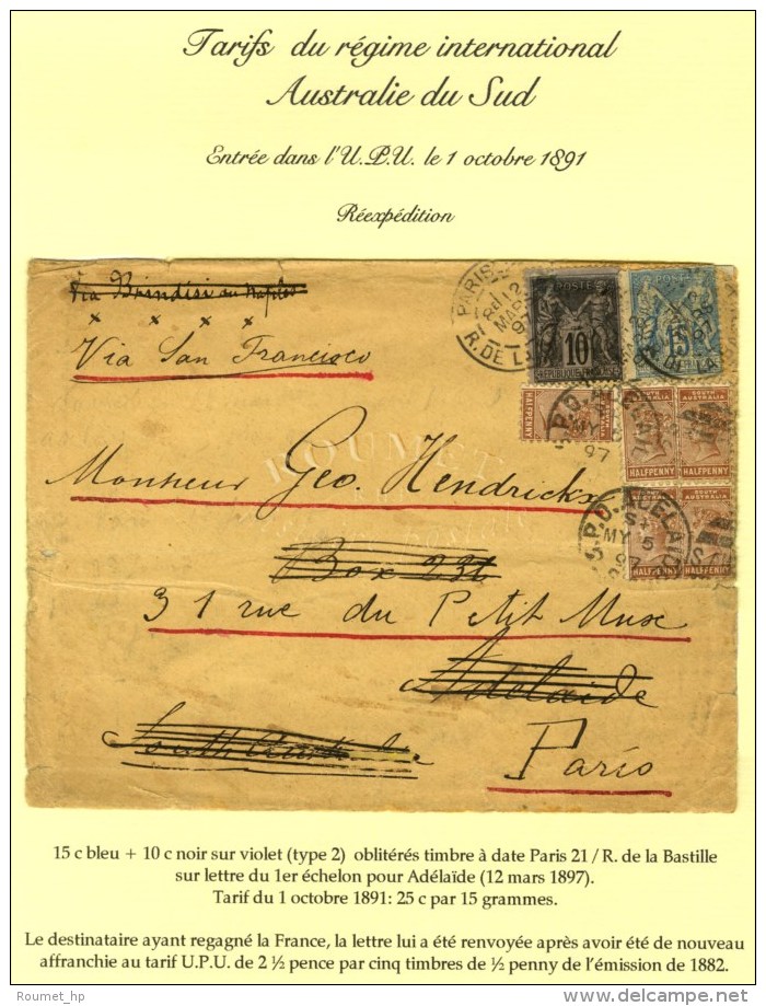 Càd PARIS 21 / R. DE LA BASTILLE / N° 89 + 90 (infime Def) Sur Lettre Adressée à... - 1876-1878 Sage (Type I)