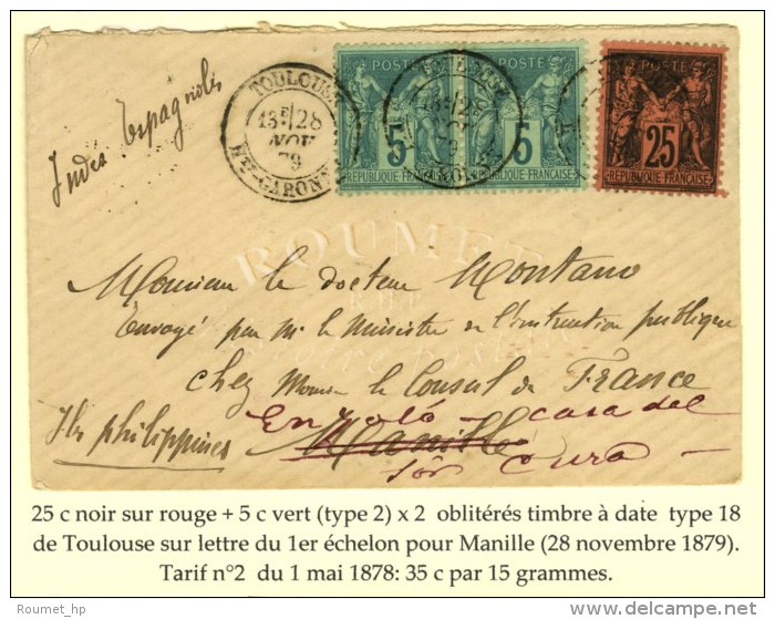 Càd T 18 TOULOUSE / Hte GARONNE / N° 75 (2) + 91 Sur Lettre Pour Manille Réexpédiée... - 1876-1878 Sage (Type I)