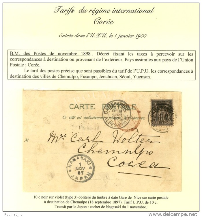 Càd GARE DE NICE / ALPES-MARmes / N° 103 Sur Carte Pour Chemulpo (Corée) Cachet De Transit... - 1876-1878 Sage (Type I)
