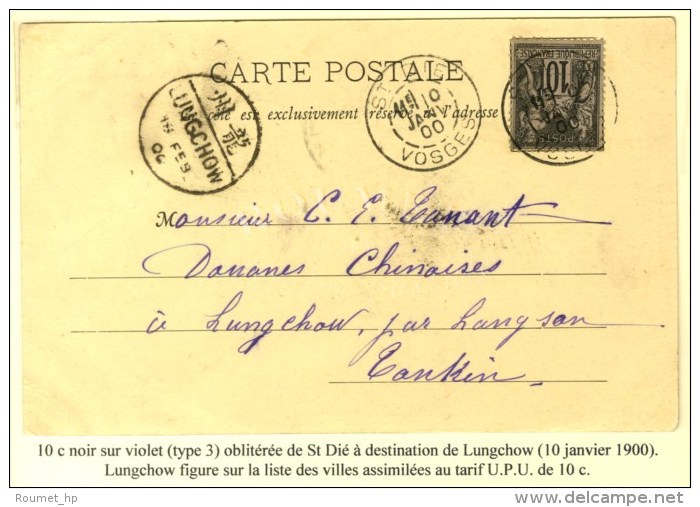 Càd SAINT DIE / VOSGES / N° 103 Sur Carte Pour Lungchow (Chine) Càd D'arrivée Au Recto.... - 1876-1878 Sage (Type I)
