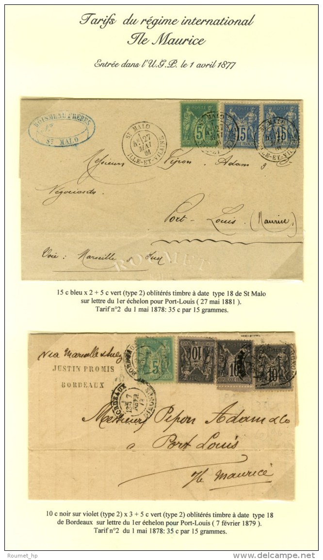 Lot De 2 Lettres Affranchies à 35c. Pour Port Louis (Île Maurice). - TB / SUP. - 1876-1878 Sage (Type I)