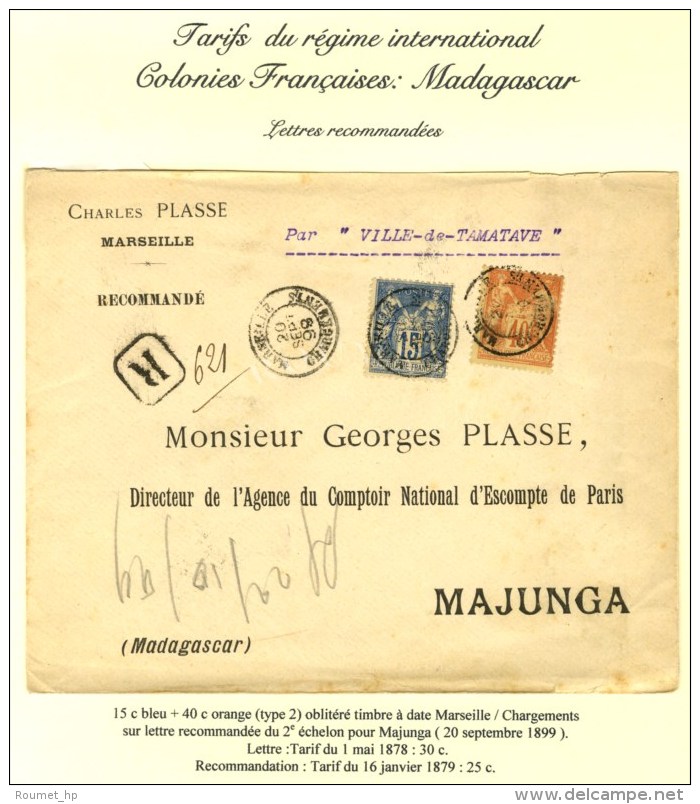 Càd MARSEILLE / CHARGEMENTS / N° 90 + 94 Sur Lettre Recommandée 2 Ports Pour Majunga... - 1876-1878 Sage (Type I)
