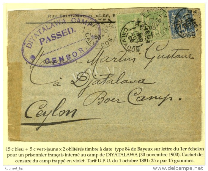 Càd BAYEUX / CALVADOS / N° 90 (def) + 102 (2) Sur Lettre Pour Un Prisonnier Français... - 1876-1878 Sage (Type I)