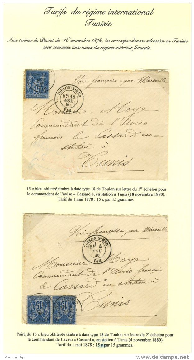 Lot De 2 Lettres Affranchies Avec N° 90 Au Tarif De Militaire Pour Tunis Dont 1 En Double Port. - TB / SUP. - 1876-1878 Sage (Type I)