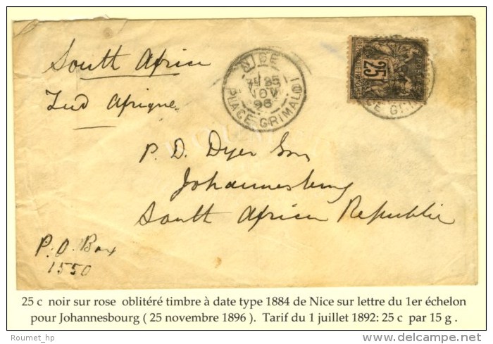 Càd NICE / PLACE GRIMALDI / N° 97 Sur Lettre Pour Johannesbourg. 1896. - TB. - 1876-1878 Sage (Type I)