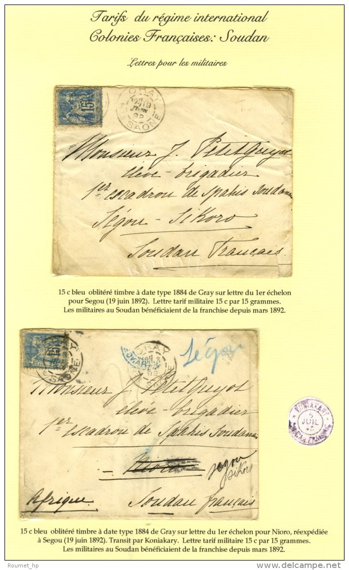 Lot De 2 Lettres Affranchies Avec N° 90 Pour Le Soudan Français Au Tarif De Militaire (Segou Et Nioro).... - 1876-1878 Sage (Type I)