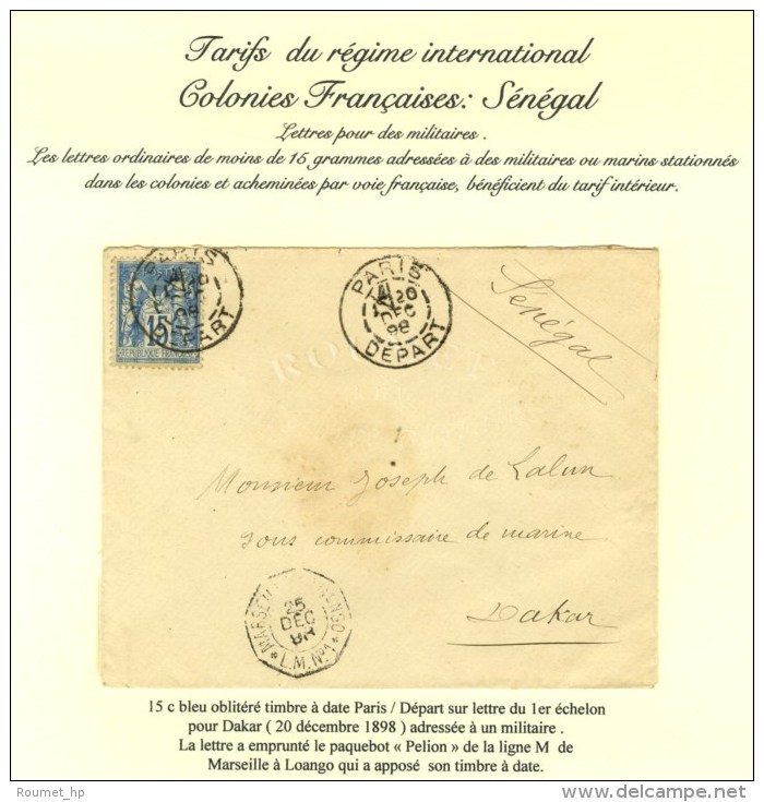 Càd PARIS / DEPART / N° 90 Sur Lettre Adressée Au Tarif De Militaire à Dakar. Au Recto... - 1876-1878 Sage (Type I)