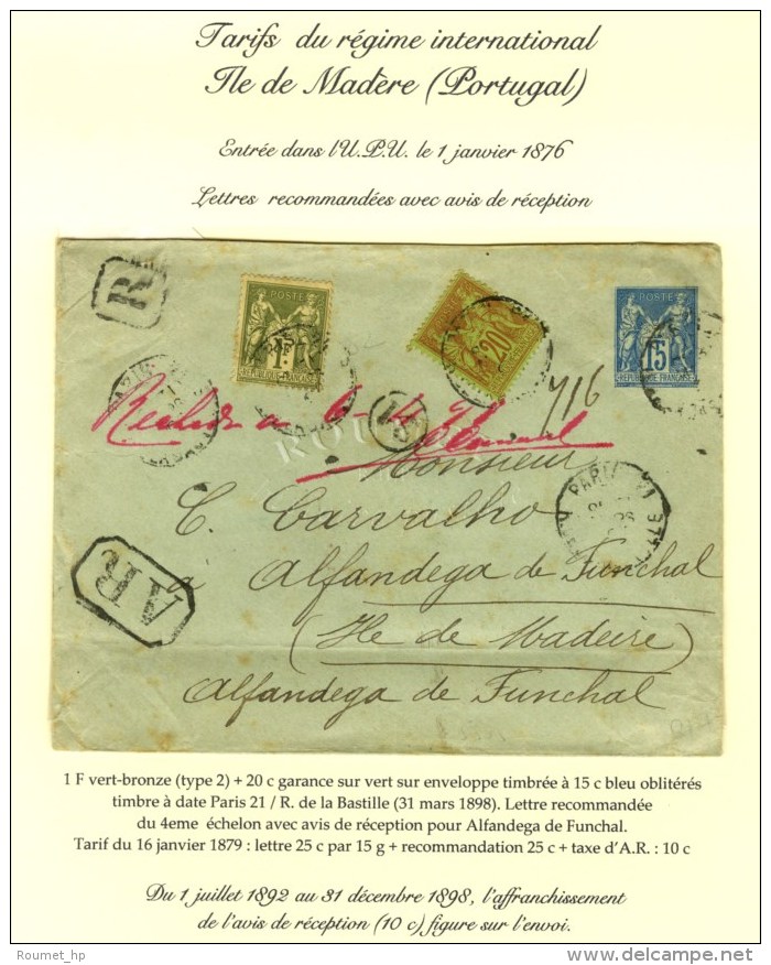 Càd PARIS 21 / R. DE LA BASTILLE / N° 82 + 96 Sur Entier à 15c. Recommandé 4 Ports Avec... - 1876-1878 Sage (Type I)