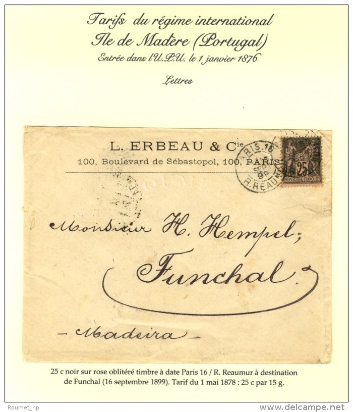 Càd PARIS 16 / R REAUMUR / N° 97 Sur Lettre Pour Funchal (Ile De Madère). 1899. - TB. - 1876-1878 Sage (Type I)