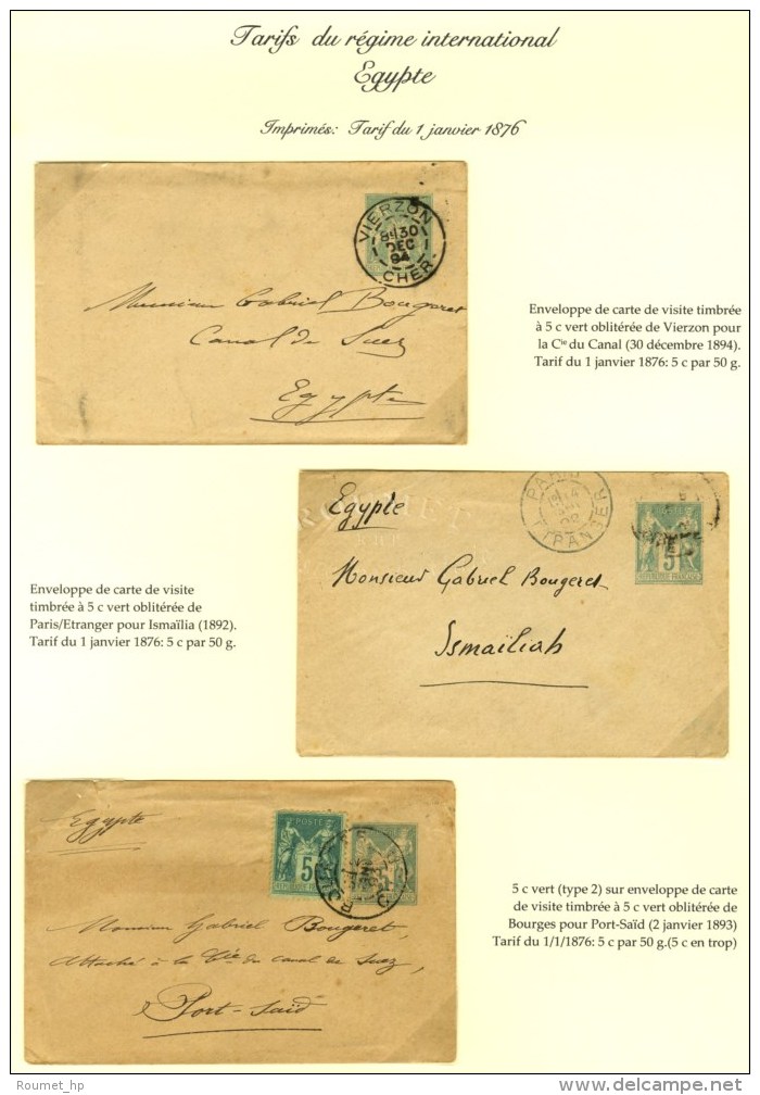 Lot De 3 Enveloppes Carte De Visite Affranchies à 5 Et 10 C. à Destination Du Canal De Suez,... - 1876-1878 Sage (Type I)