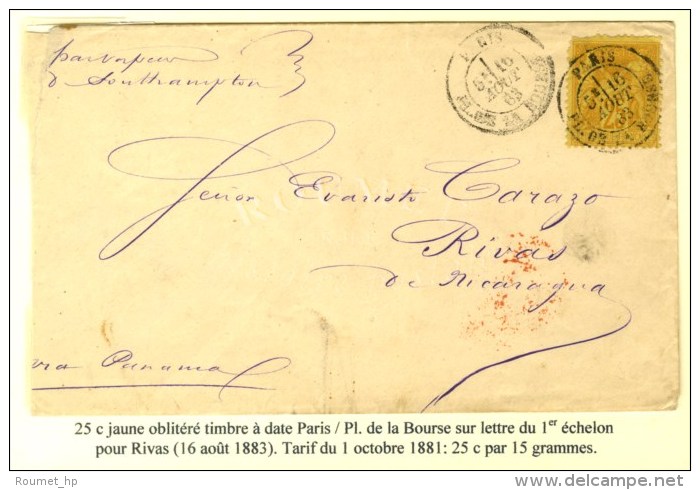 Càd PARIS /PL. DE LA BOURSE / N° 92 Sur Lettre Pour Rivas (Nicaragua). 1883. Destination Très... - 1876-1878 Sage (Type I)