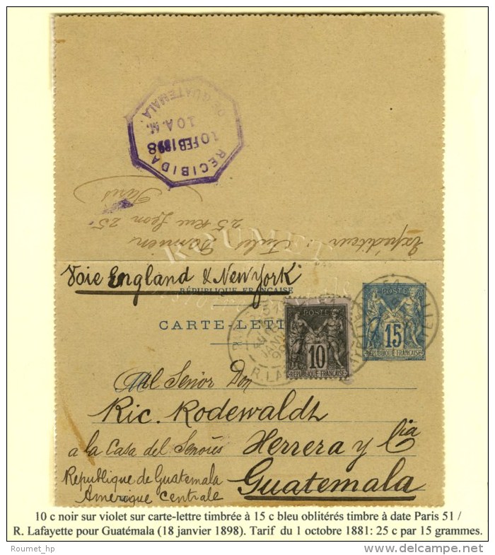 Càd PARIS 51 / R. LAFAYETTE / N° 89 Sur Carte Lettre Timbrée à 15c. Bleu Pour Le... - 1876-1878 Sage (Type I)