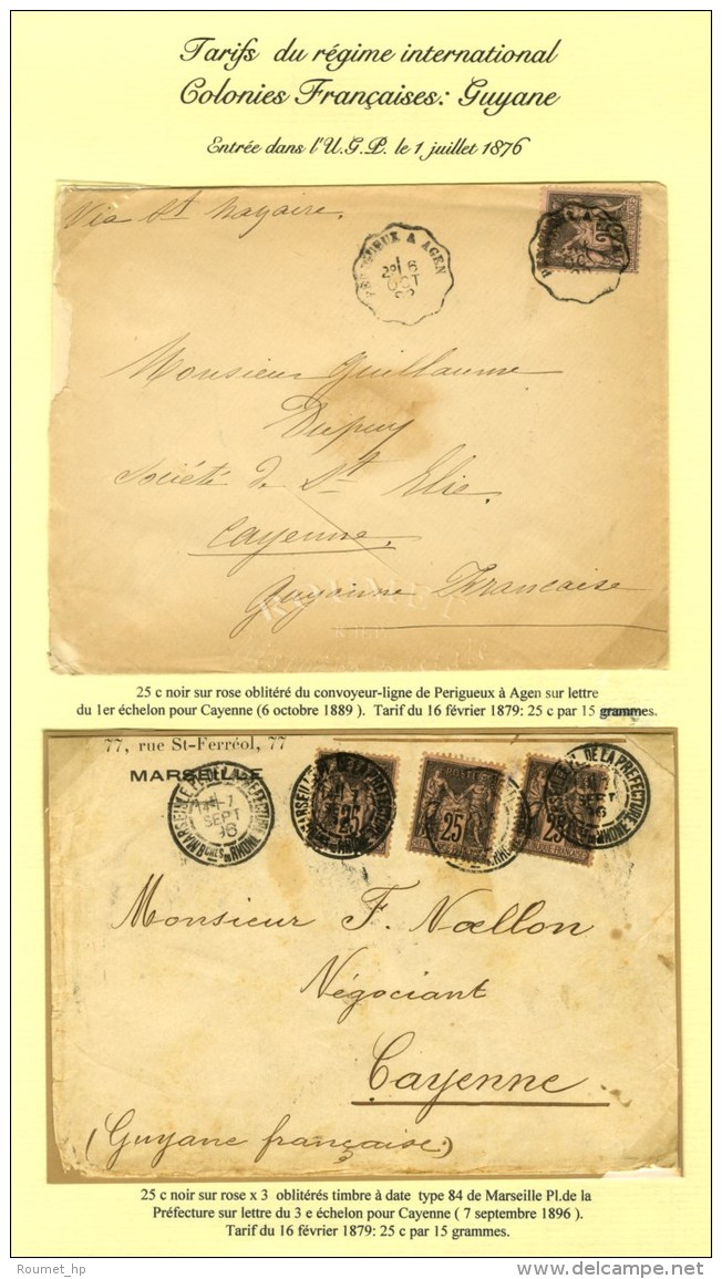 Lot De 2 Lettres Pour Cayenne Dont Une Affranchie Avec N° 97 (3) En Triple Port. - TB. - 1876-1878 Sage (Type I)