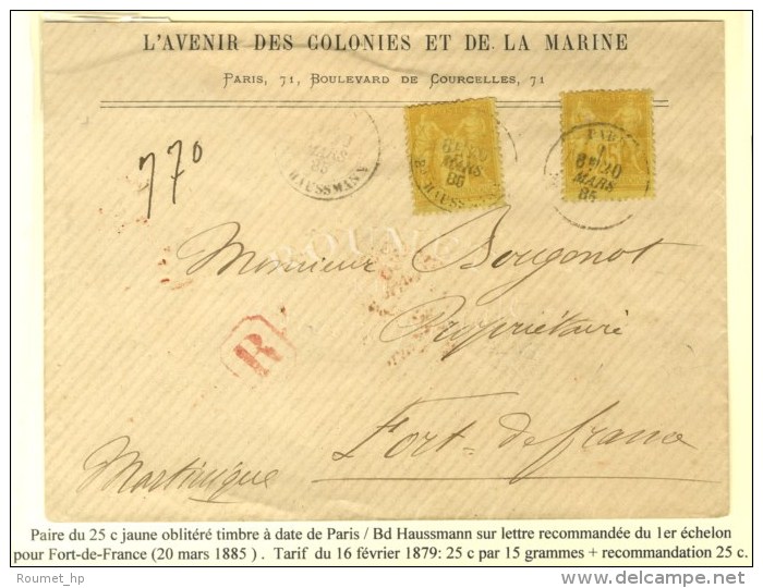 Càd PARIS / BD HAUSMANN / N° 92 (2, 1 Ex. Infime Froissure) Sur Lettre Recommandée Pour Fort De... - 1876-1878 Sage (Type I)