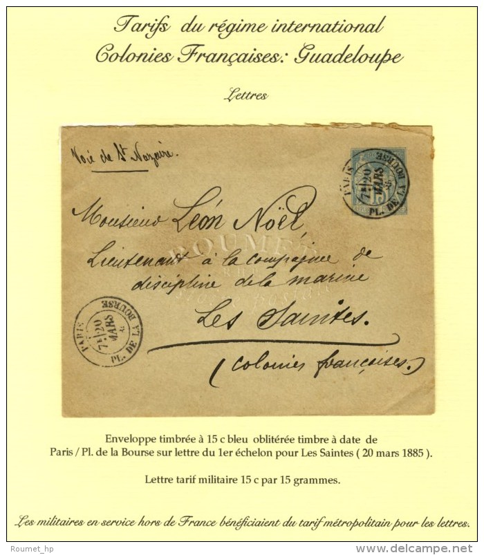 Càd PARIS / PL. DE LA BOURSE Sur Enveloppe Timbrée à 15c. Bleu Pour Les Saintes (Guadeloupe)... - 1876-1878 Sage (Type I)