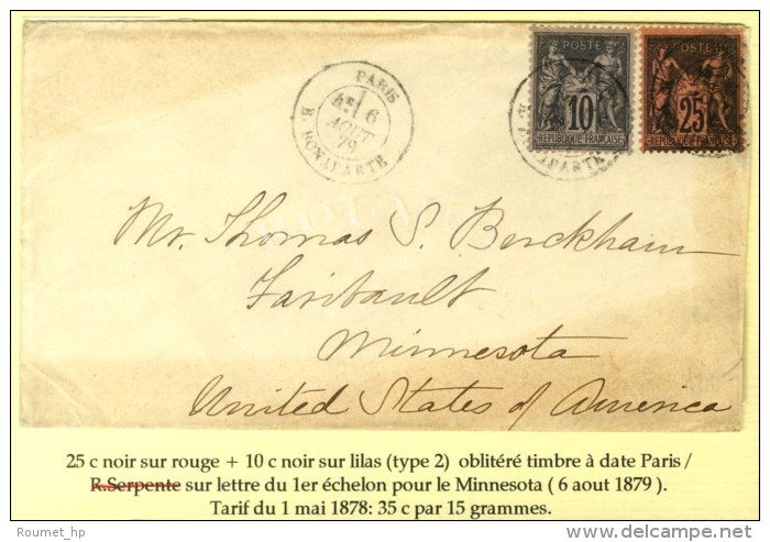 Càd PARIS / R. BONAPARTE / N° 89 + 91 Sur Lettre Pour Le Minnesota. 1879. - TB. - 1876-1878 Sage (Type I)