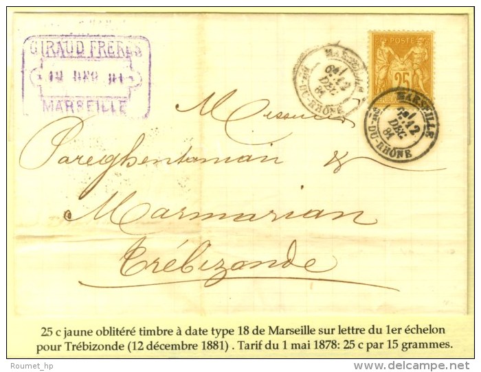 Càd MARSEILLE / N° 92 Sur Lettre Pour Trébizonde. 1881. - TB. - 1876-1878 Sage (Type I)