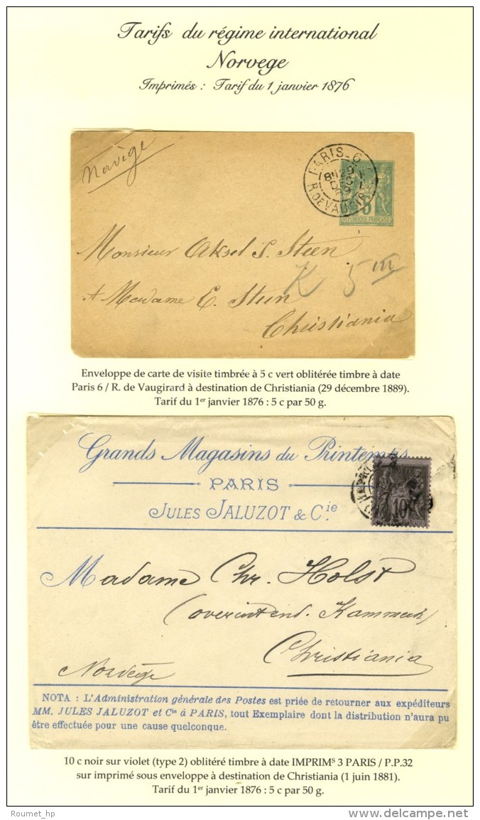 Lot De 2 Imprimés Affranchis à 5 Et 10c Pour Christiania (Norvège). - TB. - 1876-1878 Sage (Type I)