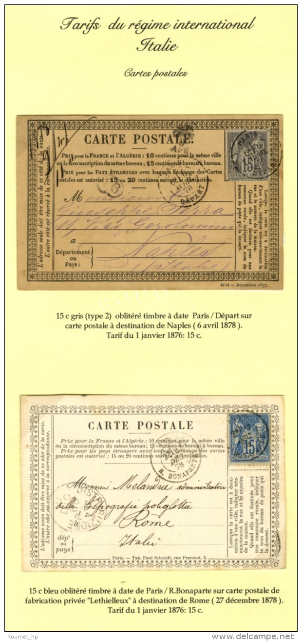 Lot De 2 Cartes Précurseurs Pour Rome Et Naples Dont Une De Fabrication Privée Affranchie Avec Un... - 1876-1878 Sage (Type I)