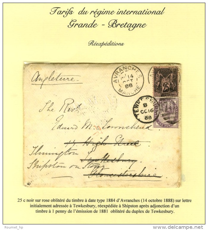 Càd AVRANCHES / MANCHE / N° 97 Sur Lettre Pour Tewkesbury Réexpédiée à... - 1876-1878 Sage (Type I)