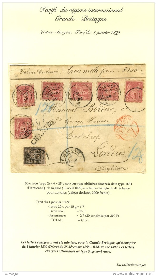 Càd AMIENS Q. DE LA GARE / SOMME / N° 97 + 98 (6) Sur Lettre Chargée 4 Ports Pour Londres Avec VD... - 1876-1878 Sage (Type I)