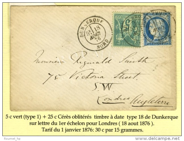 Càd DUNKERQUE / NORD / N° 60 + 65 Sur Lettre Pour Londres. 1876. - SUP. - 1876-1878 Sage (Type I)