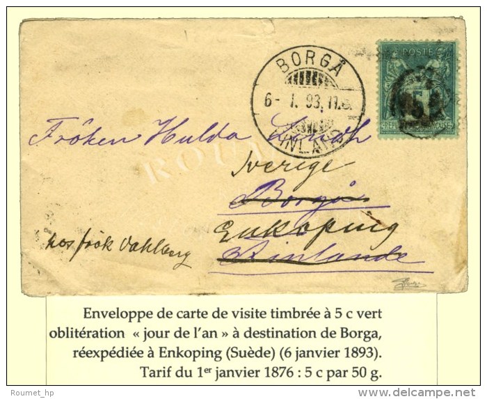 Cachet Jour De L'An / N° 75 Sur Enveloppe Carte De Visite à Destination De Borga (Finlande)... - 1876-1878 Sage (Type I)