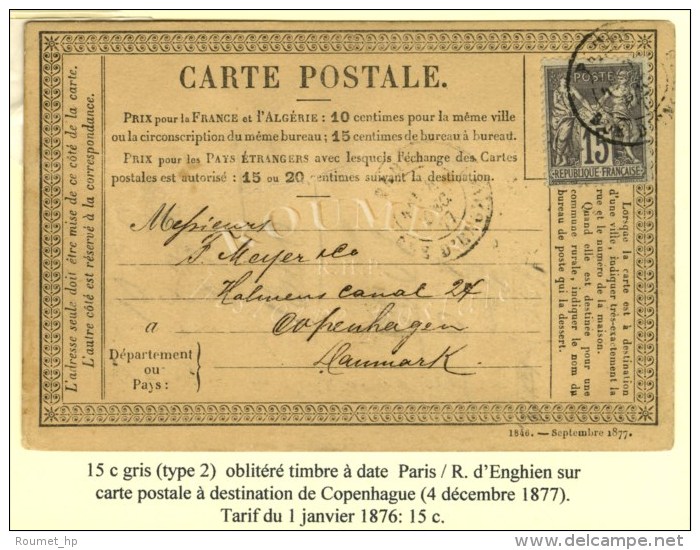 Càd PARIS / R. D'ENGHIEN / N° 77 Sur CP Pour Copenhague. 1877. - TB. - 1876-1878 Sage (Type I)