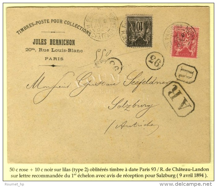 Càd PARIS 93 / R. DE CHATEAU LANDON / N° 89 + 98 Sur Lettre Recommandée Avec Avis De... - 1876-1878 Sage (Type I)