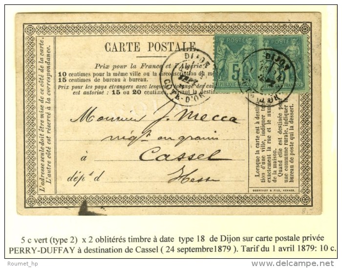 Càd DIJON / COTE D'OR / N° 75 (2) Sur CP Privée PERRY-DUFFAY à Destination De Cassel.... - 1876-1878 Sage (Type I)