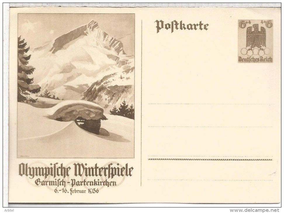 ALEMANIA 1936 ENTERO POSTAL JUEGOS OLIMPICOS DE INVIERNO DE GARMISCH PARTENKIRCHEN SKI - Invierno 1936: Garmisch-Partenkirchen