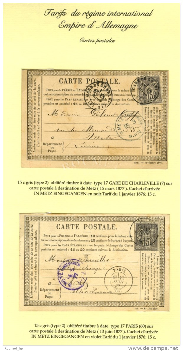 Lot De 2 Cartes Précurseurs Adressées à Metz Affranchies Avec N° 77. 1877. - TB. - 1876-1878 Sage (Type I)