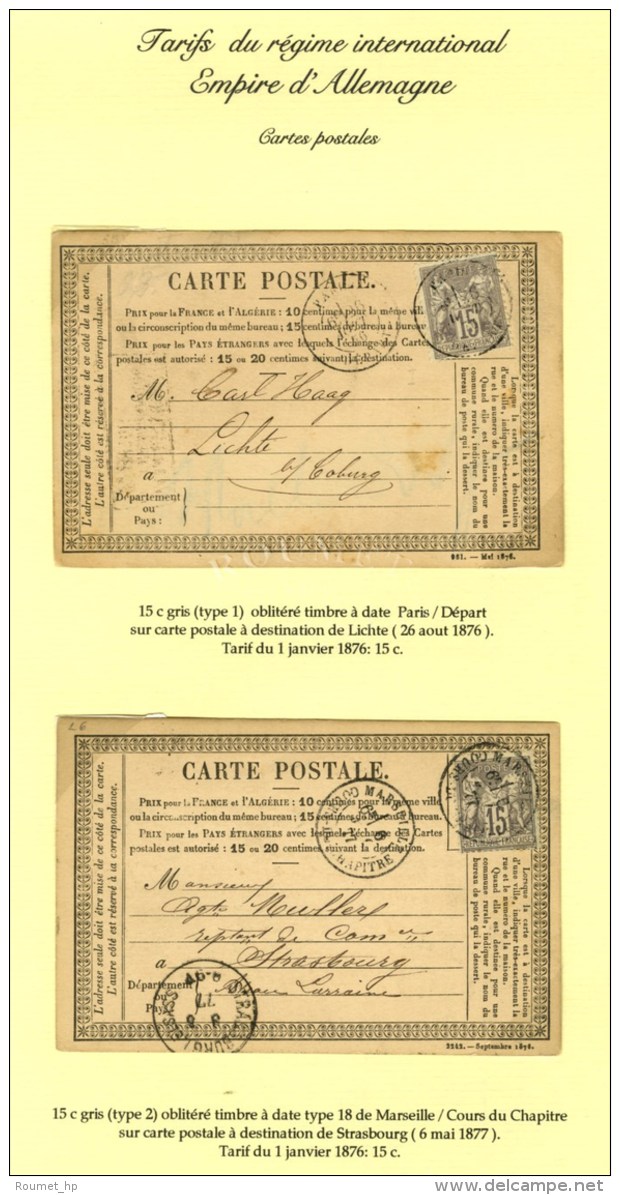 Lot De 2 Cartes Précurseurs Affranchies Avec N° 66 Et 77 Adressées à Lichte Et Strasbourg.... - 1876-1878 Sage (Type I)