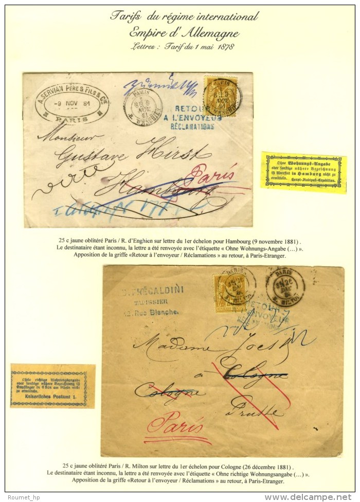 Lot De 2 Lettres Affranchies Avec N° 92 Pour L'Allemagne Avec étiquettes Jaunes '' OHNE... - 1876-1878 Sage (Type I)