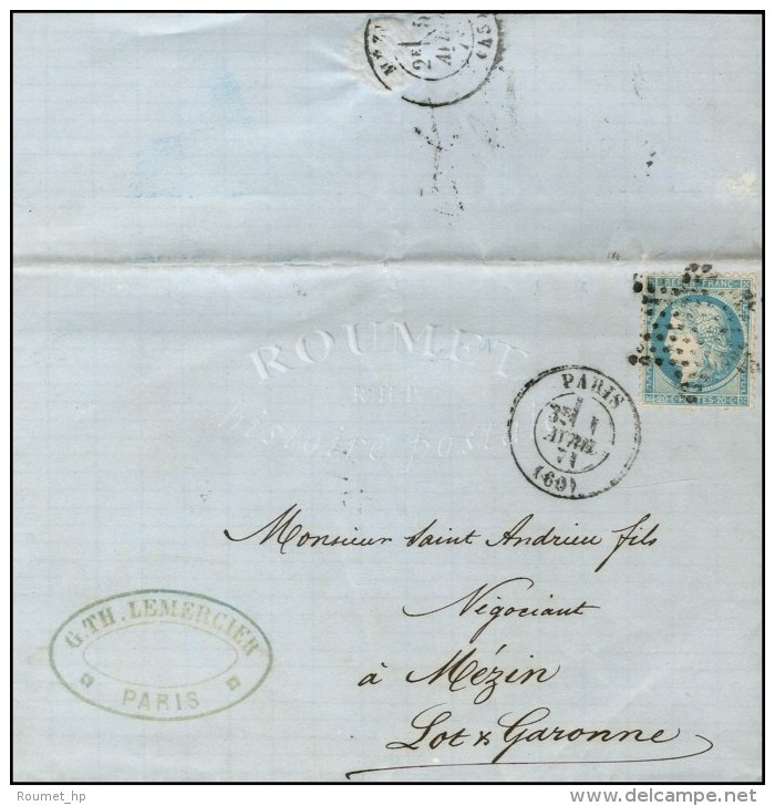 Etoile / N° 37 Càd PARIS (60) 1 AVRIL 71 Sur Lettre Pour Mézin (Lot Et Garonne), Càd... - Oorlog 1870