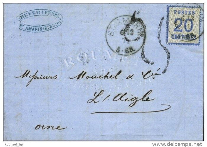 Càd ST AMARIN / Als. N° 6 Sur Lettre Pour Laigle (Orne), Taxe Tampon 25c. 1871. - TB. - Brieven En Documenten