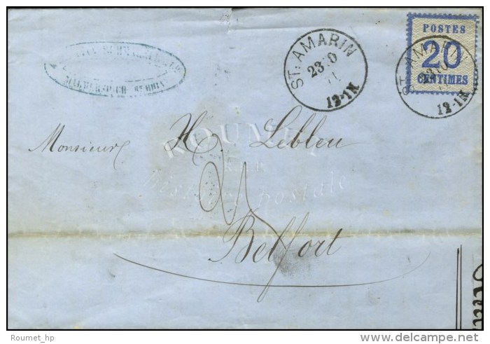 Càd ST AMARIN / Als. N° 6 Sur Lettre Pour Belfort, Taxe 25. 1871. - TB / SUP. - Brieven En Documenten