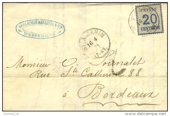 Càd ST AMARIN / Als. N° 6 Sur Lettre Pour Bordeaux, Taxe Tampon 2. 1871. - TB. - Brieven En Documenten