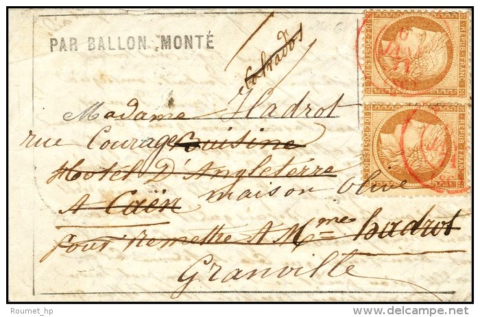 Càd Rouge PARIS (SC) 6 JANV. 71 / N° 36 (2) Sur Lettre Par Ballon Monté Pour Caen (Calvados)... - Oorlog 1870